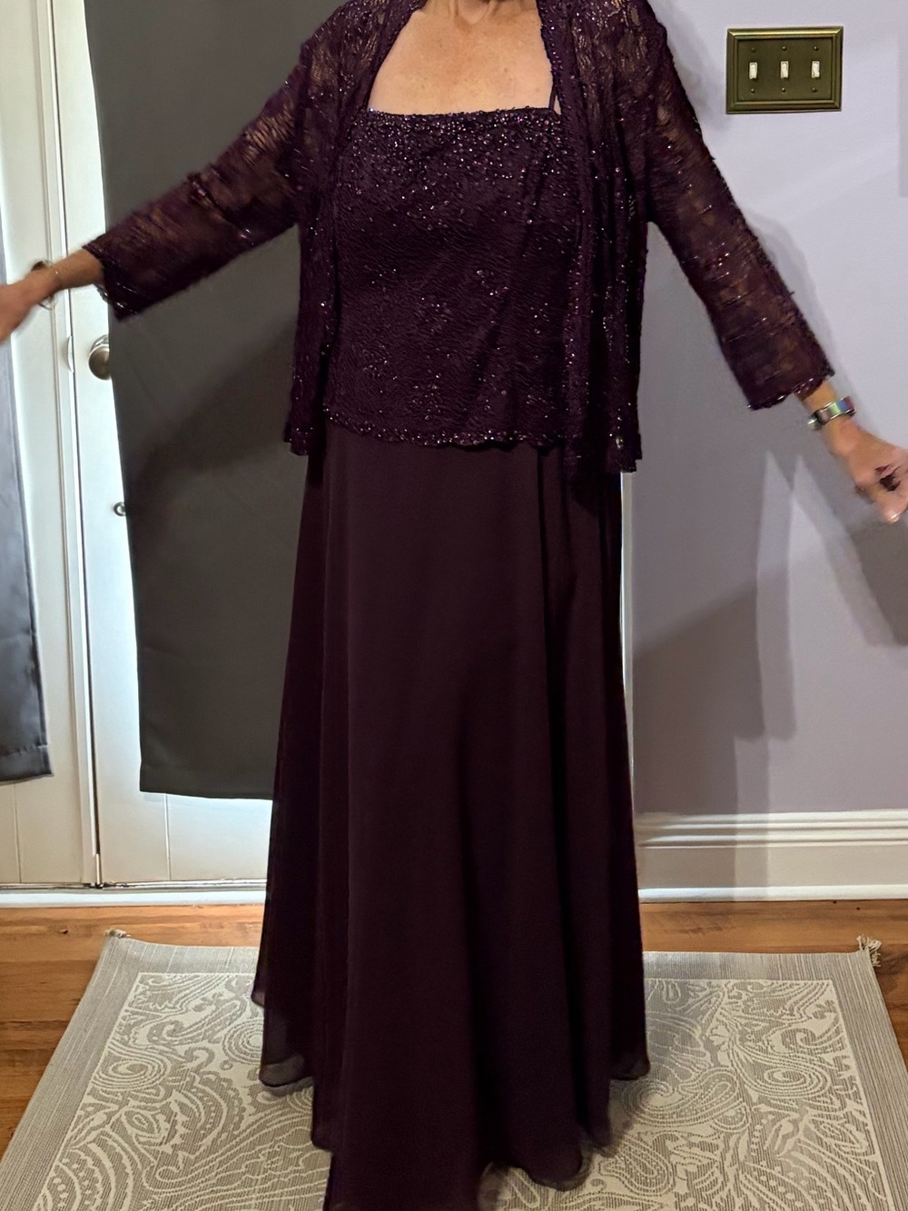 Plum Beaded Evening Dress with Matching Jacket Sz 18